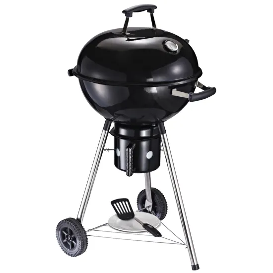 Outdoor Cooking Kettle Charcoal Grill 22 18.5 Inch Movable Barbecue Charcoal Grill With Thermometer Enameled Lid Ash Catcher