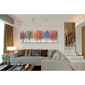 Shimmering Tree Wall Art Colourful Forest Oil Painting