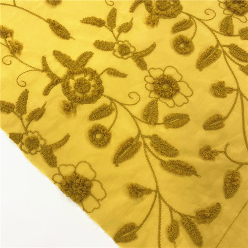 Turmeric Mily Yarn 3D Embroidery On Cotton Fabric