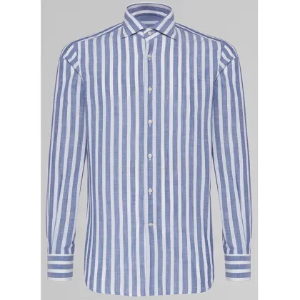 Pale Blue Wide Stripe Tuxedo Shirt