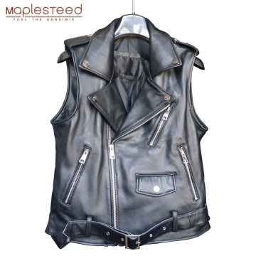 MAPLESTEED Women Leather Vest With Belt 100% Genuine Sheepskin Cowhide 4 Color Motorcycle Biker Coat Female Waistcoat Autumn 006