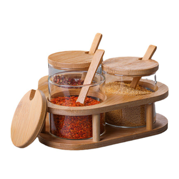 3pcs Kitchen Food Storage Container Set - High Borosilicate Glass Jars with Wooden Lid and Spoon