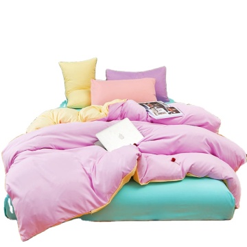 Micro Peach Fabric Contrast Color Bed Sheets with Pillow Cover for Home Bedroom