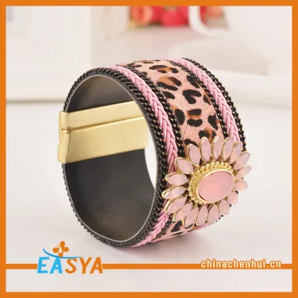 Pink Leopard Wide Leather Bracelet Beautiful Women Wide Leopard Leather Bracelet