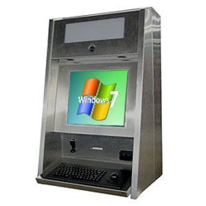 Steel Frame Bank Loby Touch Screen Account Information Access Countertop Kiosk