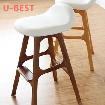 Nordic Style Leather Wooden Bar Stool - U-BEST Modern Design Wooden Legs Soft Seat High Bar Chair