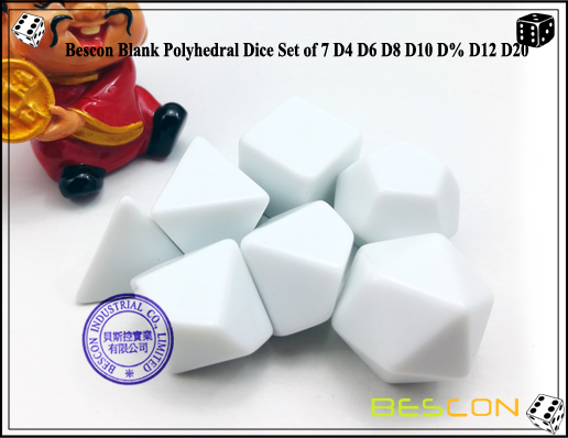 Bescon Blank Polyhedral Dice Set of 7 d4 d6 d8 d10 d12 d20 d