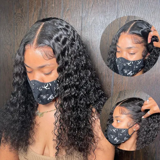 Cheap Thick Bleached Knots 40 Inch Raw Remy Natural Closure Wig 1B Black Curly  Loose Wave 4X4 Lace Closure Human Hair Wig
