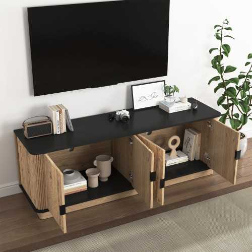 Stylish Wood Grain 4-Door TV Storage Unit