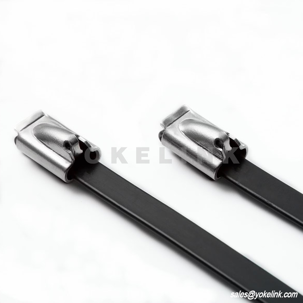 ball lock polyester coated ties (6) Stainless Steel Cable Tie with Self-Locking Ball Buckle