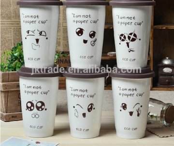 Ceramic Startbucks Double Wall Mug/Heat insulation cup/handleless coffee mug with silica gel lid