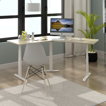 Adjustable L-Shaped Metal Computer Desk with Triple Motorized Standing Legs - Perfect for Students