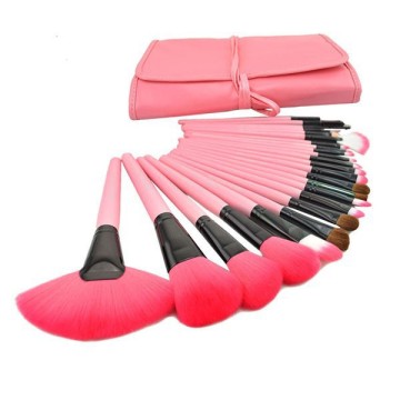 Hot Sale 24-Piece Pink Makeup Brush Set with PU Bag
