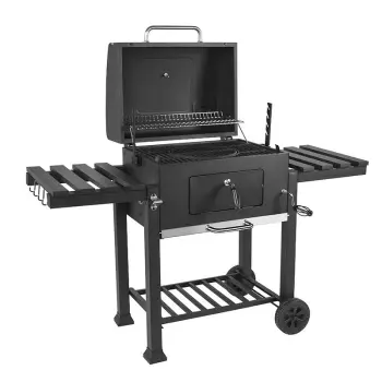 Outdoor Adjustable Height Charcoal Smoker BBQ Grill with Chimney and Thermometer