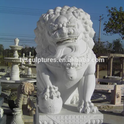 Chinese traditional outdoor life size white marble lion sculpture