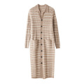 Retro collar simple horizontal stripe long coat