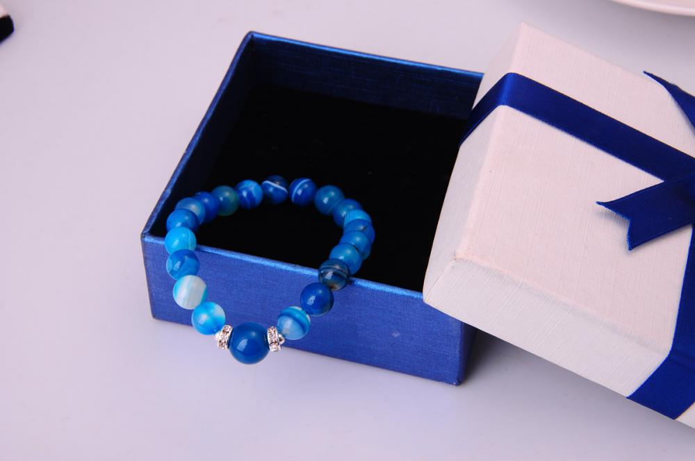 Bracelet d&#39;agate bleue avec perles semi-précieuses de pierres rondes 8MM