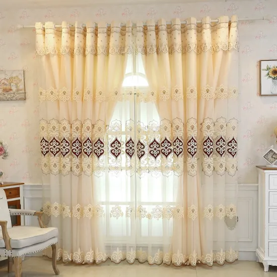 Luxury Blackout Living Room Curtains: Modern Sheer Curtain Set with Embroidery Fabric