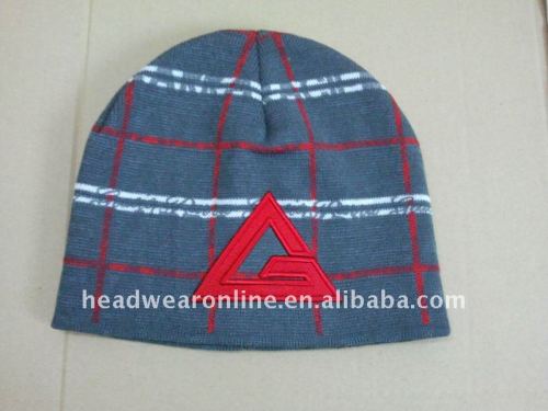 Jacquard knitted beanies hats with embroidery logo