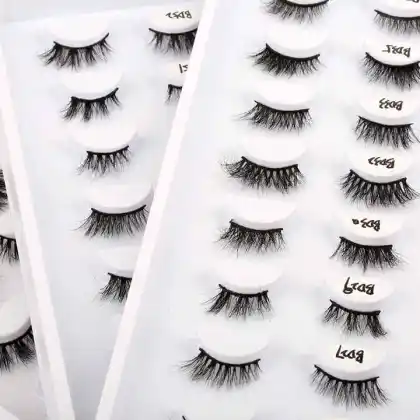 Natural Long False Eyelashes - Half Strip Lashes Fluffy Mink Lashes