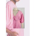 Skin-friendly V Neckline Puff-Sleeved Cotton Linen Romper