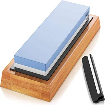 Premium Dual Grit Whetstone Knife Sharpener 1000/6000 with Non-Slip Bamboo Base