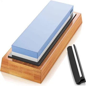 Premium Dual Grit Whetstone Knife Sharpener 1000/6000 with Non-Slip Bamboo Base