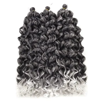 High Quality 24 inch Ombre Gray Black Afro Curl Water Wave Braids Ocean Wave Curly Synthetic Crochet Braiding Hair Extension