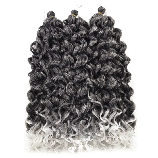 High Quality 24 inch Ombre Gray Black Afro Curl Water Wave Braids Ocean Wave Curly Synthetic Crochet Braiding Hair Extension