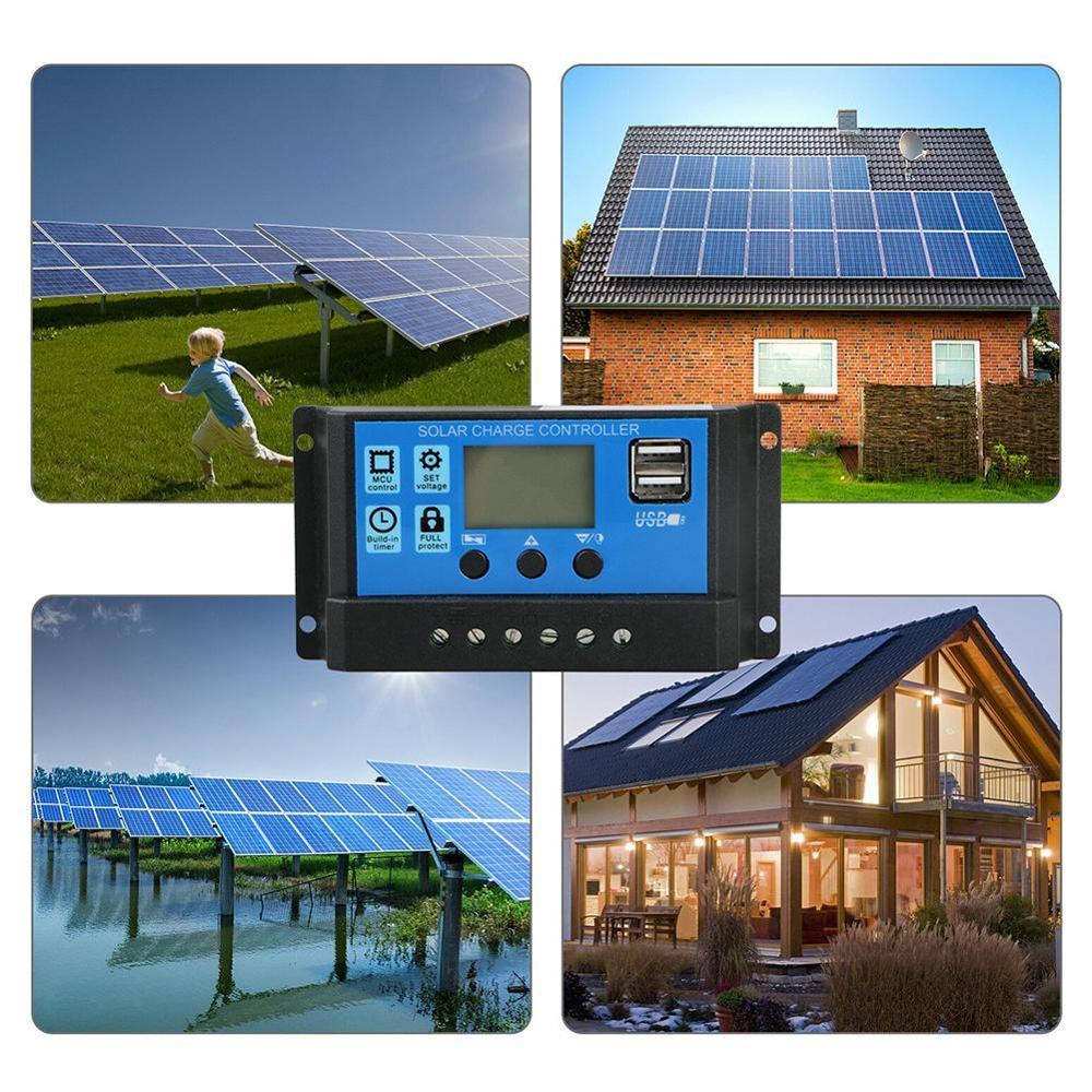 24V 12V Auto Solar Panel Battery Charge Controller 60A 50A 40A 30A 20A 10A LCD Solar Collector Regulator with Dual USB