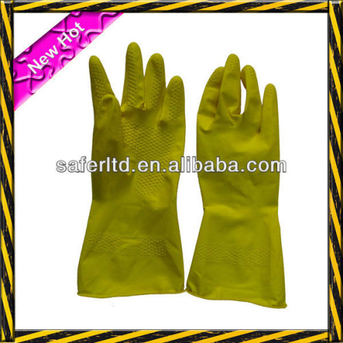 Yellow latex household gloves