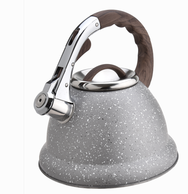 Silver marble whistling stovetop tea pot kettle