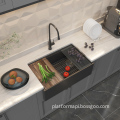 Wholesale Grey Modern Custom Smooth Concrete Kitchen Sinks with Farm Apron Front Workstations