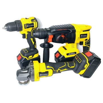 MT125 3PCs Power Tools Kit: Brushless Electric Hammer, Lithium Angle Grinder, Cordless Impact Drill in Yellow