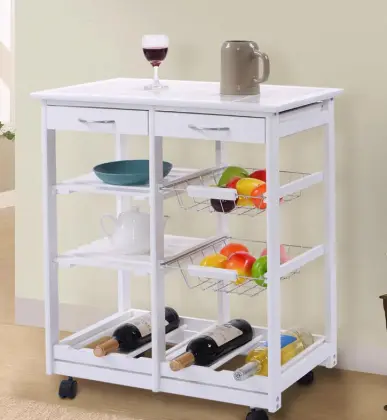 White Wooden Storage Kitchen Trolley Car