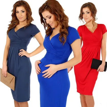 Pregant Women Sexy V-neck High Elastic Dress/Maternity Dress