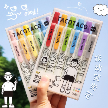 6 Color Cartoon Boy Highlighter Set - Graffiti Office Stationery Markers with Oblique Brush Tip