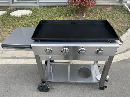 Multifunctional 4 Burners Gas Griddle with Handle and Foldable Side Table