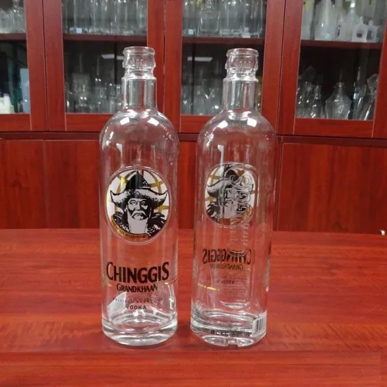 Clear decorative alcoholic glass bottles 750ml for Mongolia Chinggis vodka