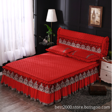 Wholesale Crystal Velvet Lace Bed Skirt and Thickened Cotton Bed Cover Mattress Protection