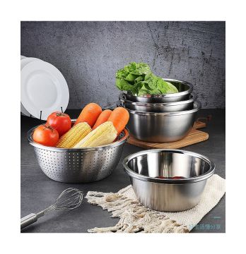 Maxcook Stainless Steel 5PC Set: Vegetable Salad Bowl & Washing Strainer
