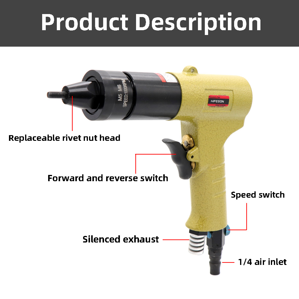 Pneumatic Air Rivet Nut Guns Insert threaded Pull Setter Riveters Riveting Nuts Rivnut Tool for M3 M4 M5 M6 M8 M10 M12 Nuts