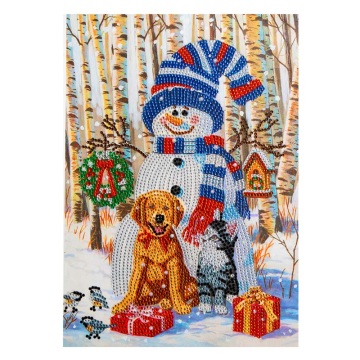 Boneco de neve de natal e puppy 5d diamante pintura