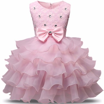 Fancy Floral Ball Gown Tutu One Year Birthday Dress Girls Kids Dresses Party Evening Formal Costume Children Flower Kid Clothing