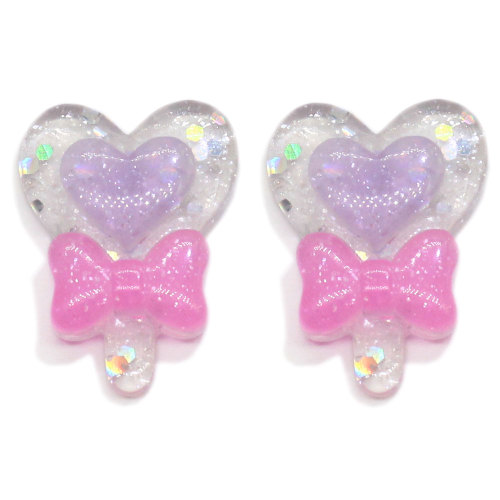 Yiwu Factory  Resin Heart Shape Lollipop Tiny Glitter Magic Stick for Girls Jewelry Making Accessory