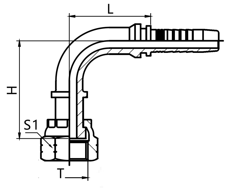 90 Degree Orfs Female Flat Seat Fittings Drawing