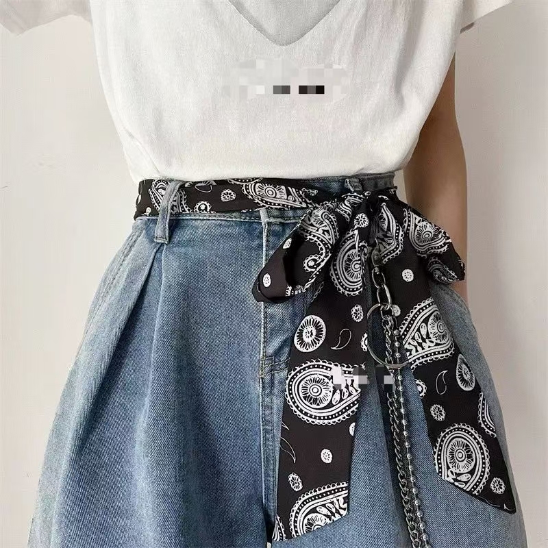 Pants Chain Pendant with Cool Cashew Flower Scarf Belt