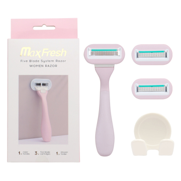 Women's Five-Blade Razor with Plastic Handle, Three Replacement Cartridges, and Holder - Gift Box