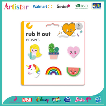 Cute blister card 6 pack erasers