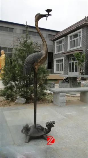 decorative crane bronze statue on turtle sculpture